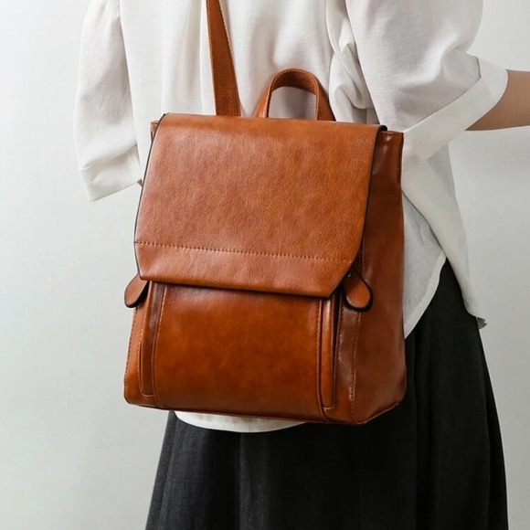 Cognac Brown Backpack Purse - Picture 7 of 10